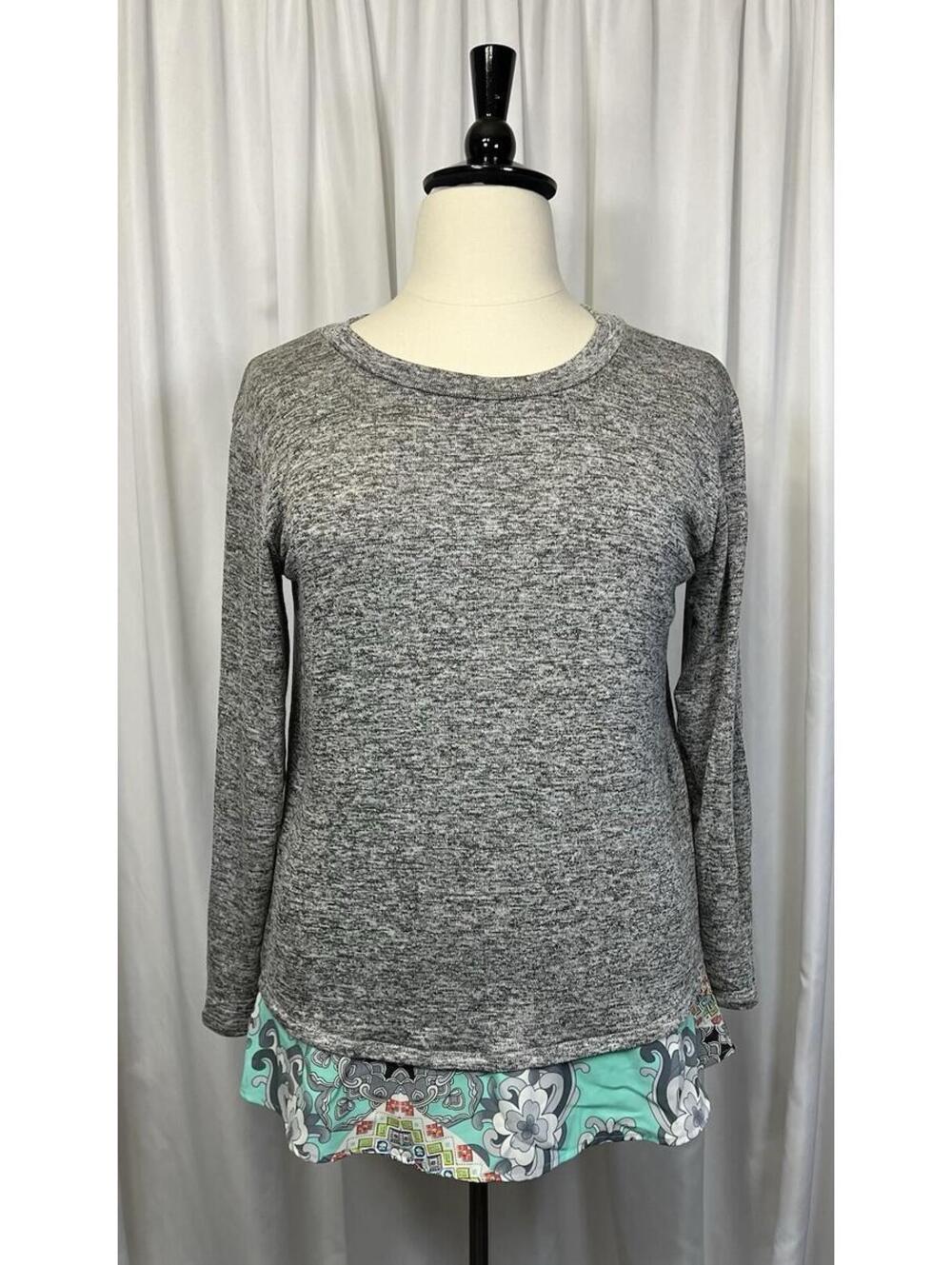 J Mode USA Gray & Mint Paisley Layered Top Plus Size 1XL New With Tag